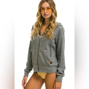 Grey Aviator Nation grey hoodie zip up with lightning bolt on the back